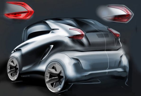 Heck- / Seitenansicht des Peugeot BB1 Concept Car