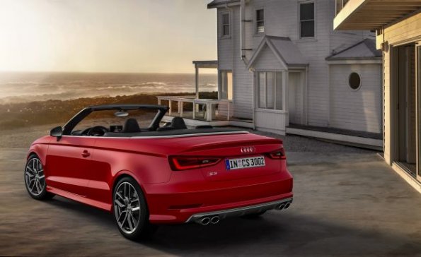 Die Heckpartie des Audi S3 Cabriolet in einer Standaufnahme Farbe: Misanorot