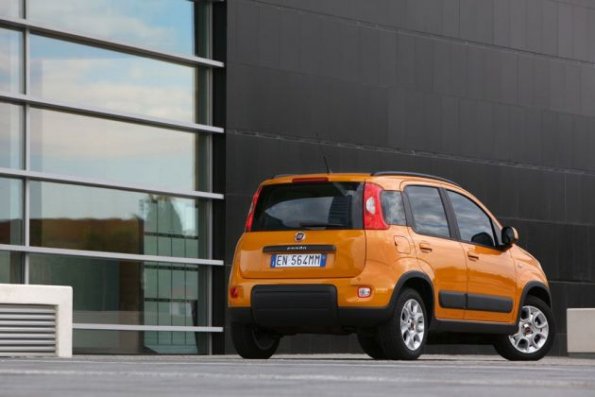 Die Heck- und Seitenansicht des Fiat Panda Trekking