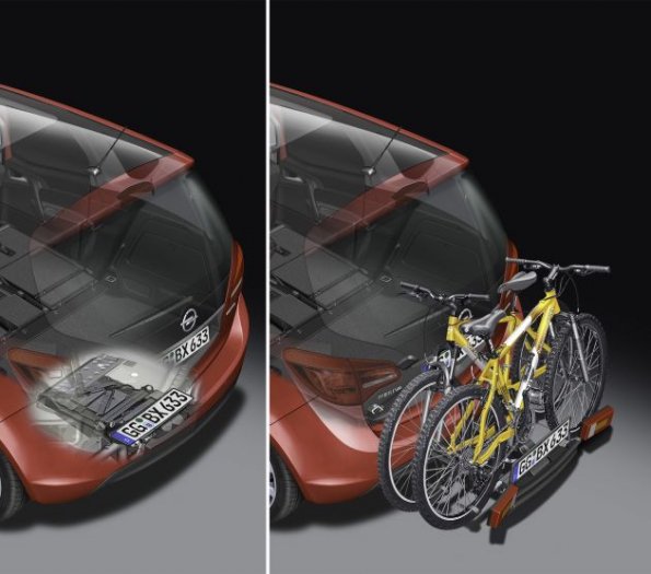 Eine schematische Darstellung des Fahrradgepäckträger-Systems am Opel Meriva