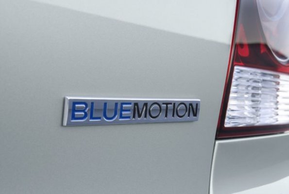 Heckansicht mit Label am VW Polo BlueMotion