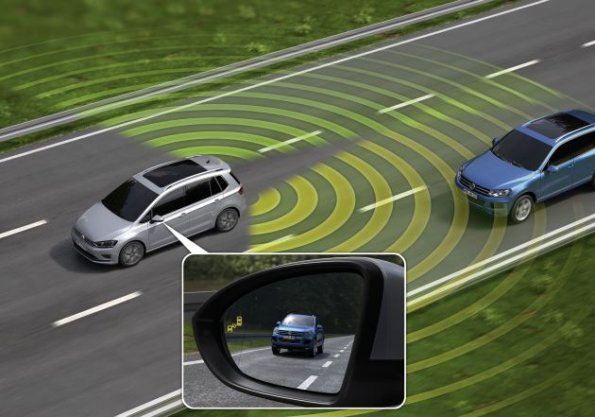 Schematische Darstellung der Blind Spot Detection im VW Golf Sportsvan 