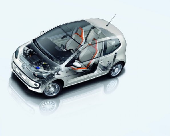 Motor und Fahrwerk des VW Up! in einer schematischen Darstellung